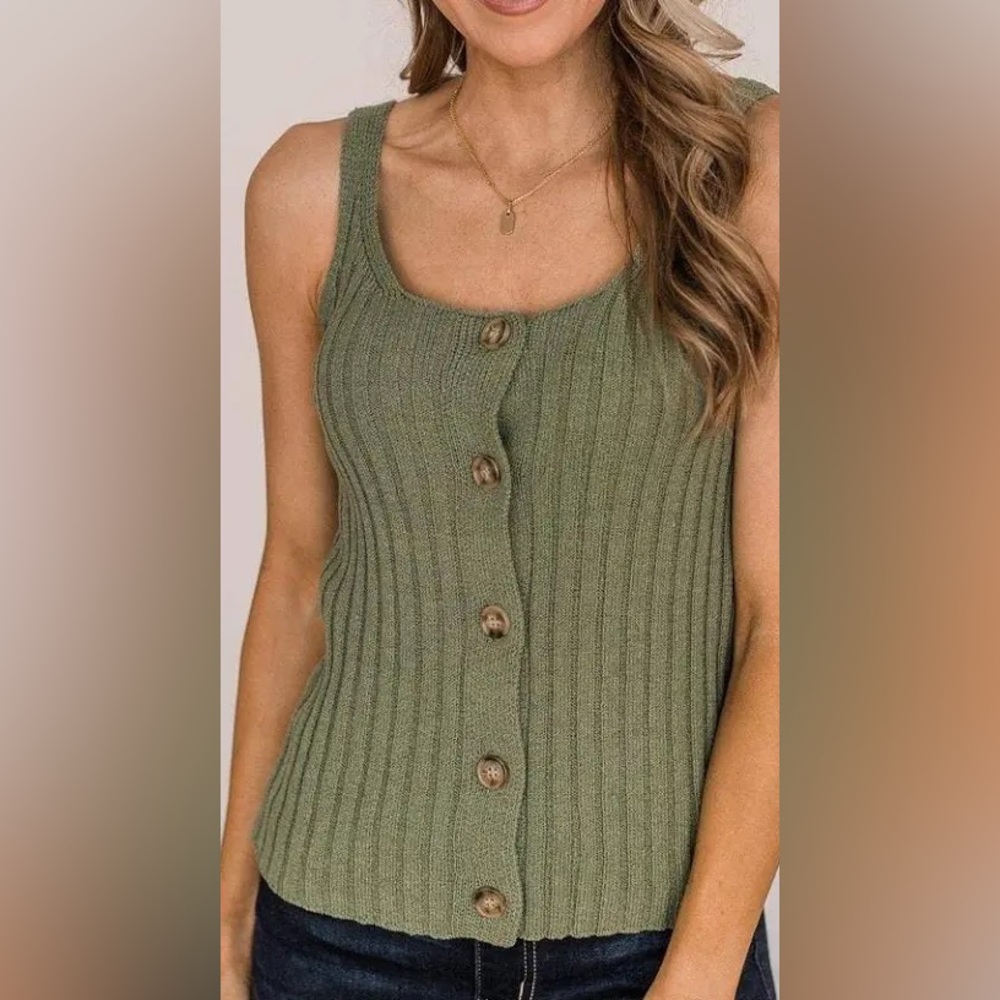 LOFT Women's Green Ribbed Tank Top